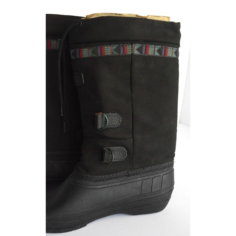 LL Bean Women's Black Canvas Pull On Mid Calf Drawstring Winter Boots Size 7 - Picture 5 of 16